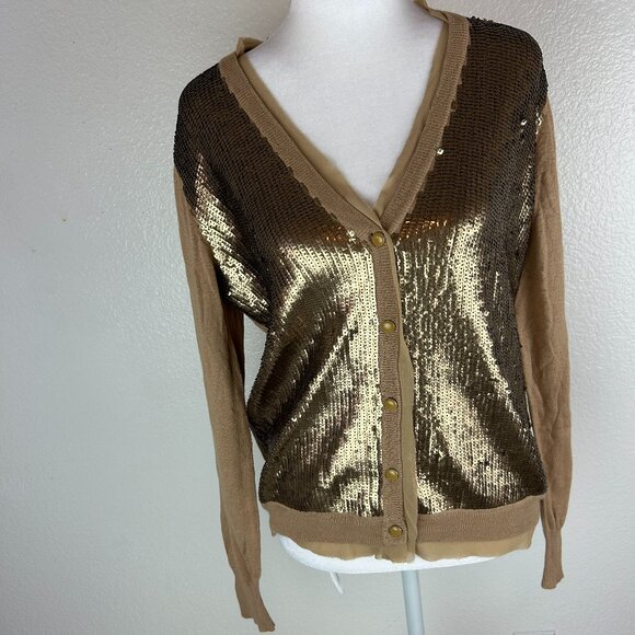 Jones New York cardigan sweater size M sequined button v neck Tan Color NWT - Picture 1 of 9